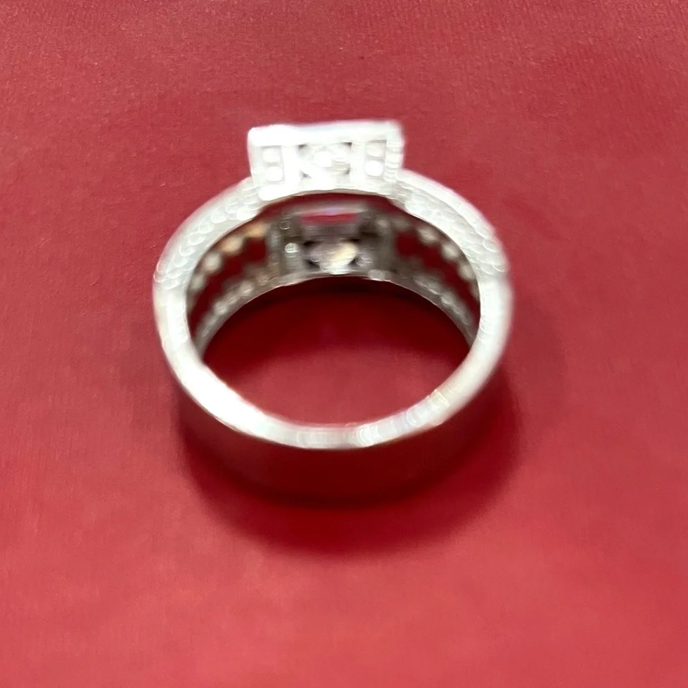 Square Halo Cubic Zirconia Statement Ring in Silver-Tone
